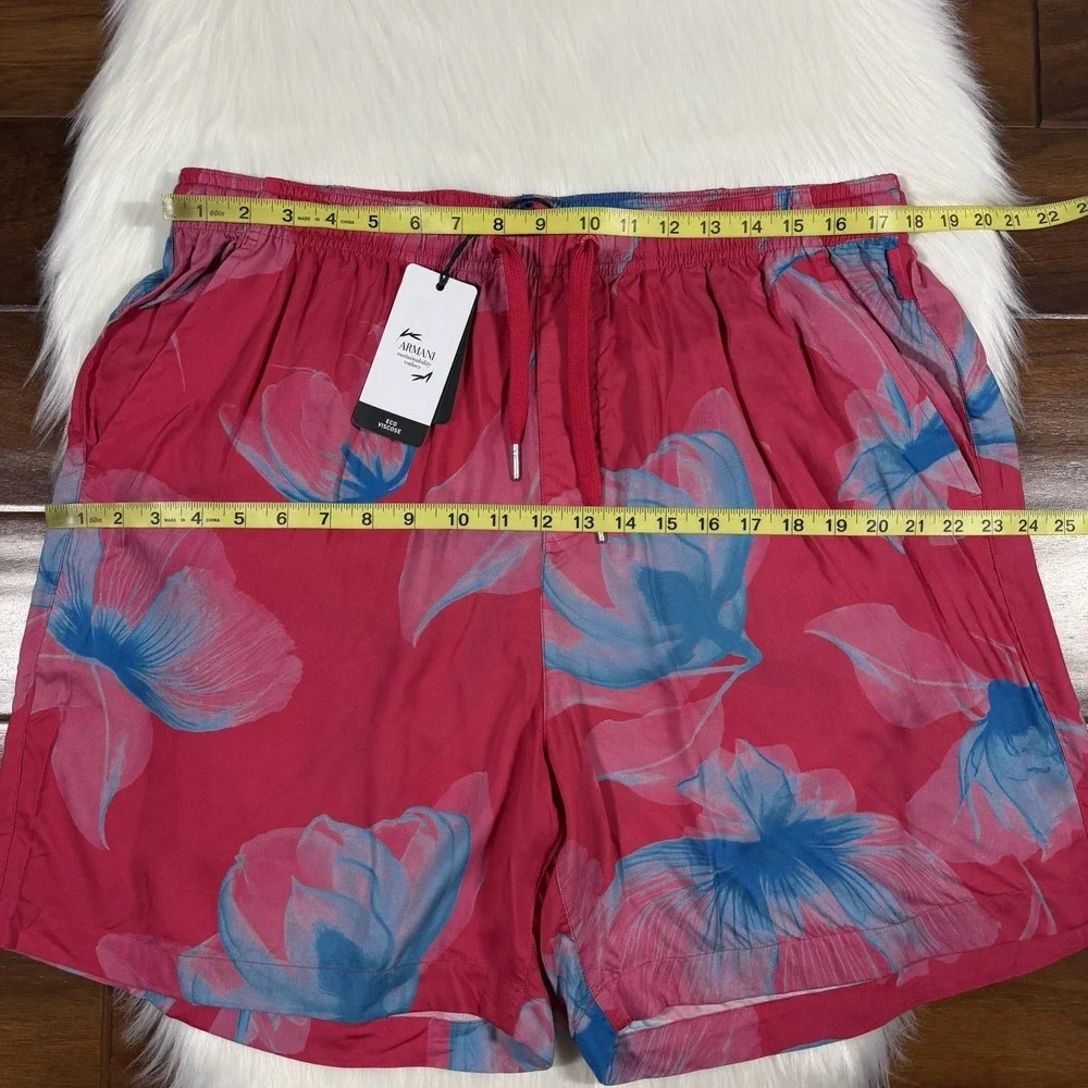 Armani Exchange Men's Size 34 Pink Tropical Floral Viscose Drawstring Shorts